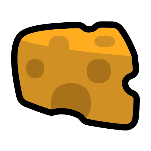 A wedge of yellow holey cheese, drawn in simplistic style with thick black outlines.